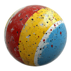 A Textured Multi-Colored Sphere. Abstract Design With Yellow, Red, And Blue Segments. Isolated On White.