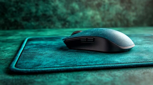 Stylish gaming mouse on textured surface background