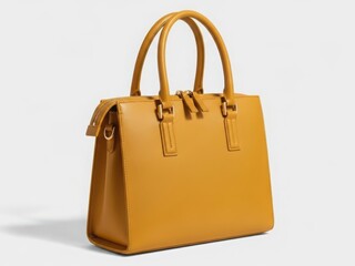 Elegant mustard yellow leather handbag with sturdy handles