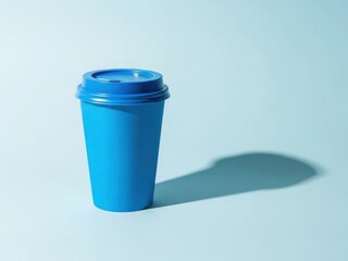 Single blue disposable coffee cup with lid