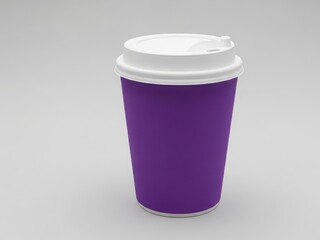 Purple disposable coffee cup with white lid