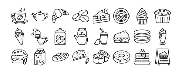 Cafeteria icon collection. Containing design food, restaurant, coffee, table, business	