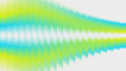 Symmetrical wave interference pattern with vibrant blue, green, yellow, and white bands on a light background.