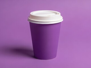 Purple disposable coffee cup with white lid
