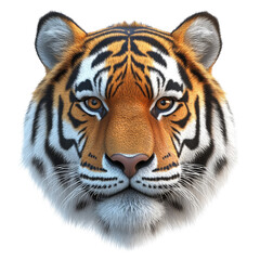 Majestic Tiger Face. Striking Wildlife Portrait On White Background.