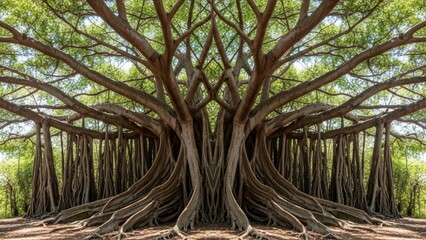 Obraz premium Giant Banyan Tree Symmetry Nature Wildlife Ancient Woody Plant Tropics