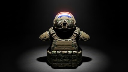 Military Tactical Gear Toy Soldier, Body Armor, Helmet, Russian Flag