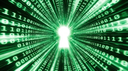 Green Light Emerging from Keyhole Surrounded by Binary Numbers