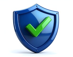 Shiny blue shield with a green checkmark, symbolizing security