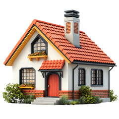 Cute Cozy Cottage House. 3D Rendering.