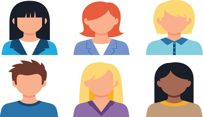 Fototapeta premium Diverse Faceless People Avatar Vector Illustration Set Showing Men and Women User Profiles for App, Web and UI Design