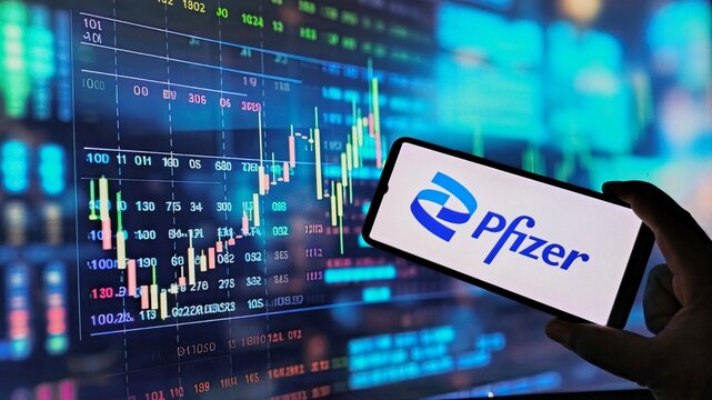 Pfizer stock market analysis on mobile phone screen