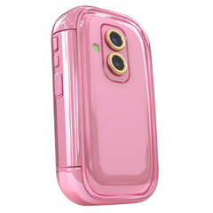 Pink Flip Phone On A White Background. Modern Mobile Phone Design.
