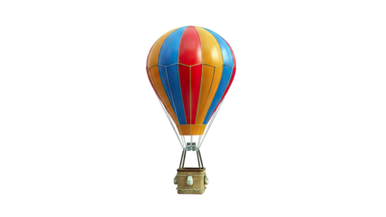 Colorful Hot Air Balloon with Wicker Basket Isolated on White