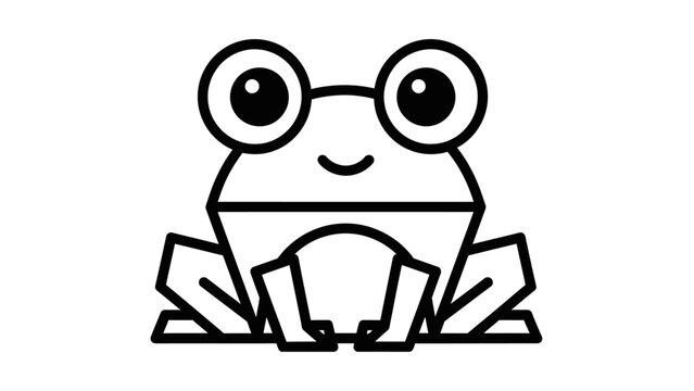 A Cute and Playful Geometric Frog Illustration with Simple Lines and Bold Outlines