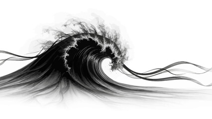 Dramatic monochromatic wave illustration showcasing powerful ocean energy and artistic flow