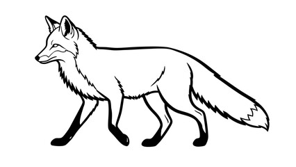 Elegant walking fox illustration in black and white minimal style drawing
