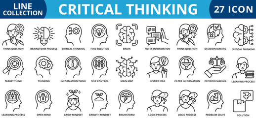 Critical thinking icon set outline style icon set collection vector illustration
