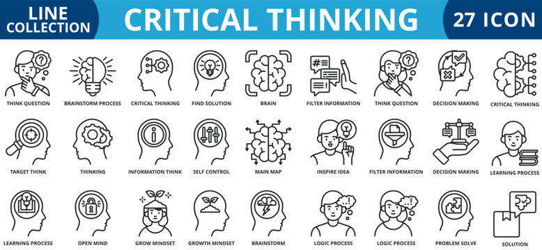 Critical thinking icon set outline style icon set collection vector illustration