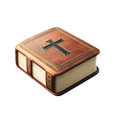 Closed Old Bible With A Cross On A White Background. Religious Book.