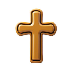 Golden Cross Symbol Isolated On White. Glossy Religious Sign.