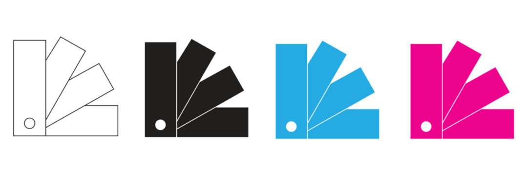 A set of color swatch fan samples shown in outline black and vibrant magenta blue and pink isolated on transparent background representing color choices and design ideas in graphic design and art.