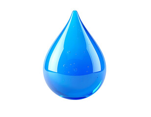 A glossy, vibrant blue water droplet isolated on a stark black background