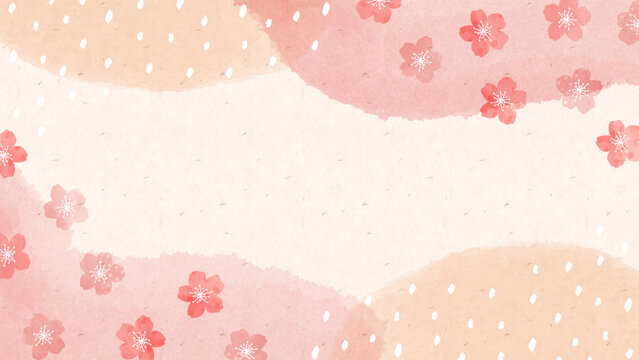 桜と雲をあしらった、春のやさしく上品な和紙の背景。Japanese Spring soft pink layout background.桜と雲の和風な壁紙。4月の桜色の壁紙。