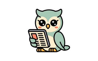 Cute cartoon owl reading a newspaper isolated on transparent background