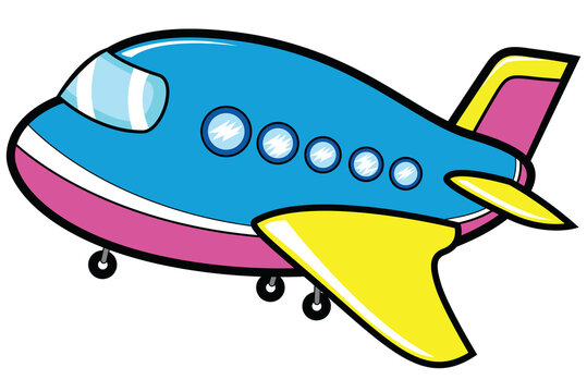 A funny cartoon airplane flying over the sea with a playful banner and ocean animals in a colorful PNG