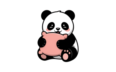 Cute cartoon panda holding pink object on transparent background