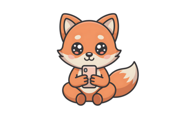 Cute cartoon red panda holding phone isolated on transparent background