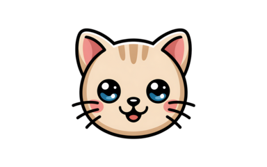Cute cartoon cat face smiling isolated on transparent background