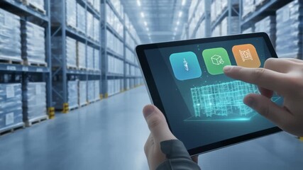 Smart technology enhances cold chain logistics warehouse with digital tablet for efficient inventory management and seamless operational control - Powered by Adobe