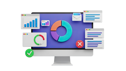 Computer Screen with Data Visualization and Icons