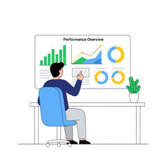Man Analyzing Performance Overview with Charts and Graphs on Screen