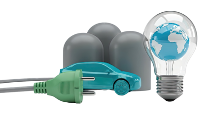 Electric Car Charging with Earth and Lightbulb Symbol