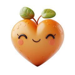 Adorable Orange Heart Character With Leaves, Smiles Sweetly. Ideal For Valentine'S, Organic, And Healthy Food Concepts.