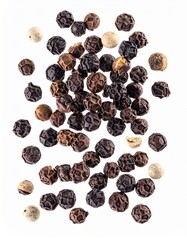Obraz premium Exquisite Pepper Corn: a diverse mix of black, white, and peppercorns, arranged to display their unique shapes and textures, adding warmth and depth to culinary creations.