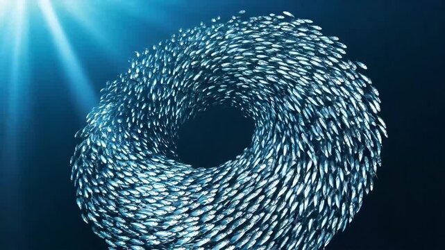 School of Fish Swarming in a Vortex Underwater Ocean Life Marine Ecosystem Stock Footage