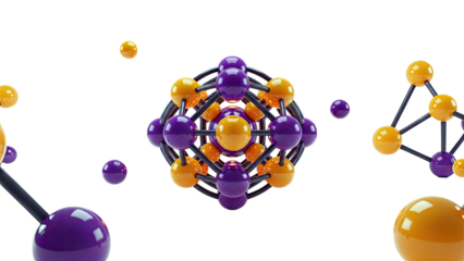 Abstract Molecular Structures with Orange and Purple Spheres