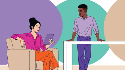 Engaging digital conversation between two individuals in a contemporary collaborative workspace