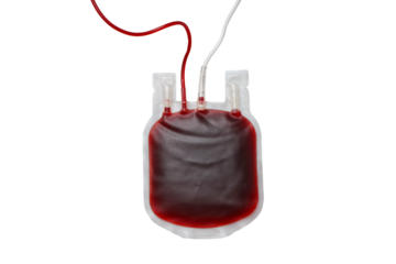 Red blood bag on white background, isolated, PNG