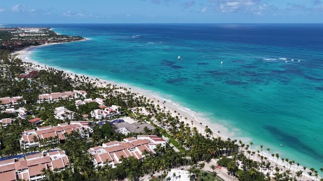 Punta Cana Skyline At Bavaro In Punta Cana Dominican Republic. Caribbean Skyline. Beach Landscape. Nature Seascape. Punta Cana Skyline In Bavaro In Punta Cana Dominican Republic. Scenic Palm Trees.