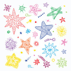 Colorful Stars hand drawn doodles
