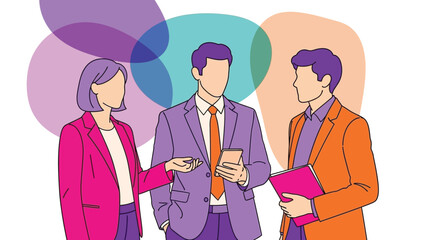 Dynamic business trio collaborating on fresh ideas and digital strategies in a modern