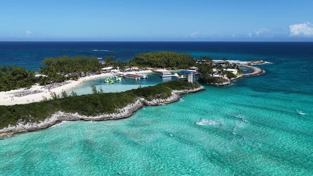 Bahamas Skyline At Nassau In New Providence Bahamas. Caribbean Skyline. Beach Landscape. Shades Of Blue Watercolor. Bahamas Skyline In Nassau In New Providence Bahamas. Nature Background.