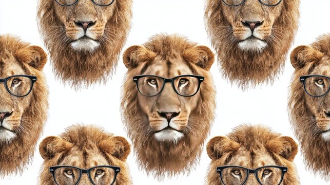 a seamless pattern of male lion with glasses