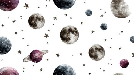 a seamless pattern of moon, star, and planets