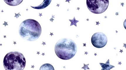 a seamless pattern of moon, star, and planets